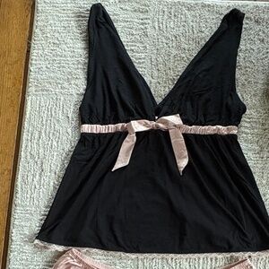 Adore Me 2pc Babydoll Set Large Black Pink Lace Trim NWT Cami & Shorts